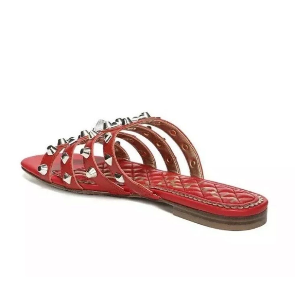 New Sam Edelman LEATHER studded slide sandals Sz 6 red - Picture 3 of 6